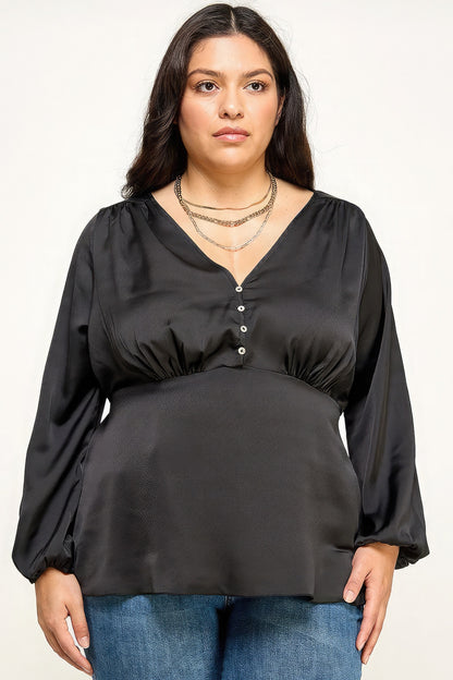 Satin Babydoll Blouse - Plus Size Clothing