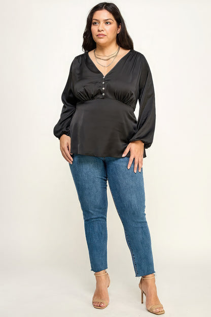Satin Babydoll Blouse - Plus Size Clothing