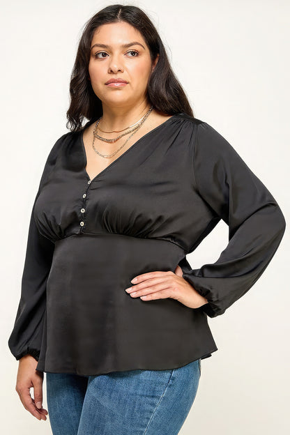 Satin Babydoll Blouse - Plus Size Clothing