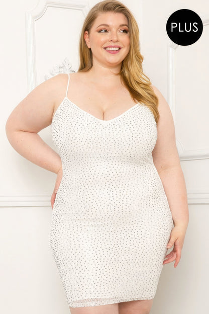 Plus Size Rhinestone Body Mini Dress — front view