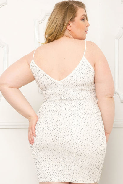 Plus Size Rhinestone Body Mini Dress — back view