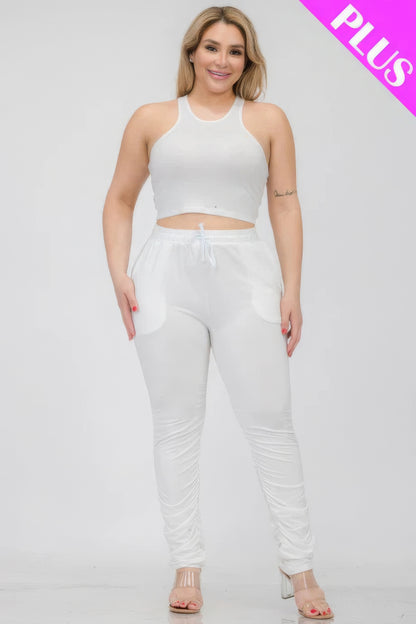 Plus Size Crop Tank & Ruched Pants Set - Plus Size XL-4XL - View 2