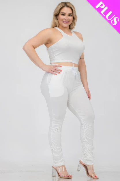 Plus Size Crop Tank & Ruched Pants Set - Plus Size XL-4XL - View 3