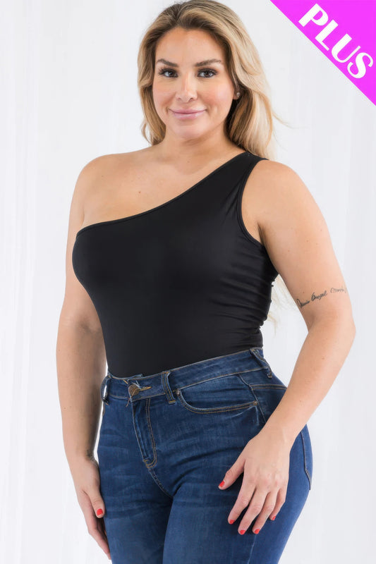 Plus Size Jersey One-Shoulder Bodysuit - Plus Size XL-4XL - View 1