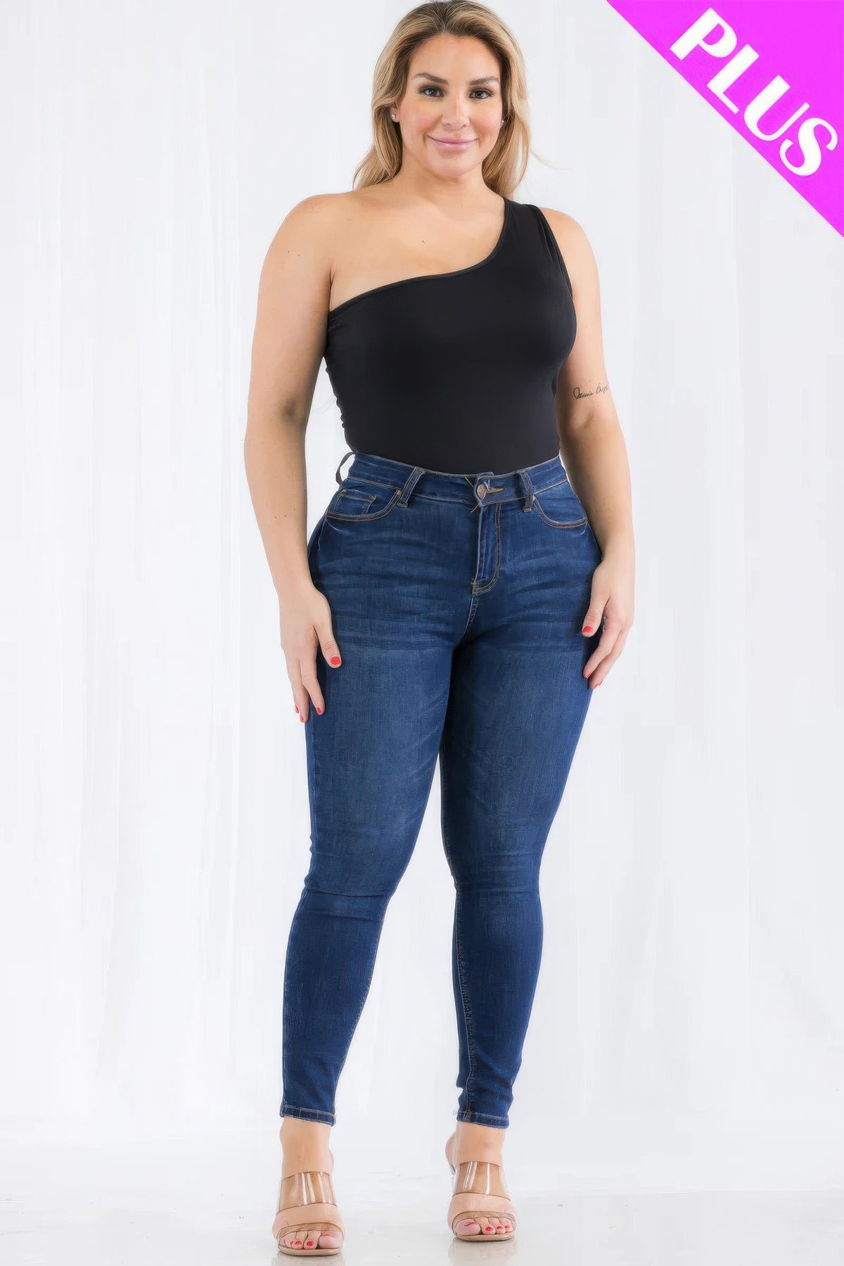 Plus Size Jersey One-Shoulder Bodysuit - Plus Size XL-4XL - View 2
