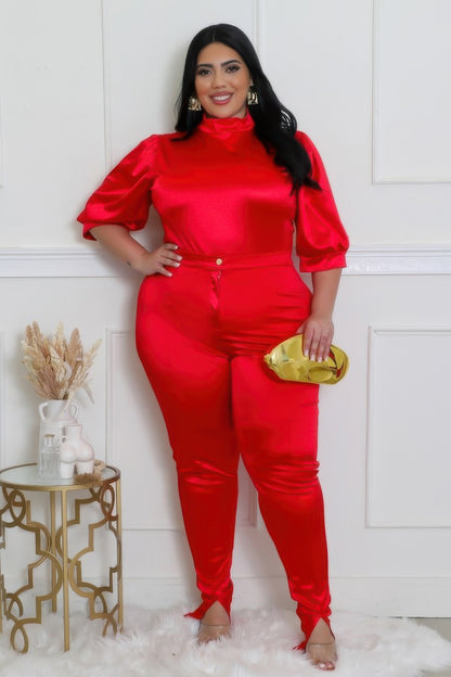 Two Piece Set, Semi-stretch Bodysuit - Plus Size Clothing