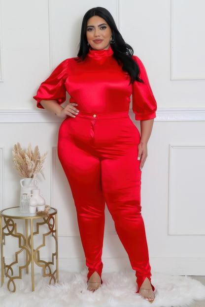 Two Piece Set, Semi-stretch Bodysuit - Plus Size Clothing