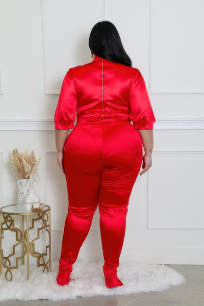 Two Piece Set, Semi-stretch Bodysuit - Plus Size Clothing