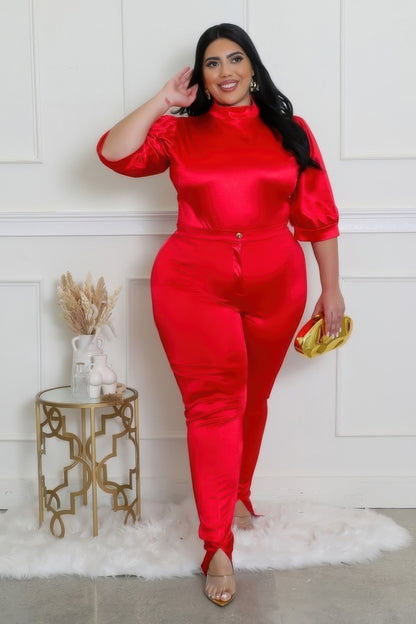 Two Piece Set, Semi-stretch Bodysuit - Plus Size Clothing