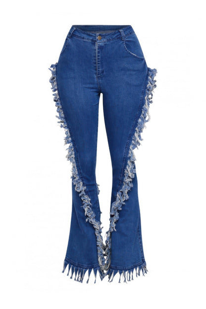 Plus Size Fringe Denim Flared Pant - Plus Size XL-4XL - View 5