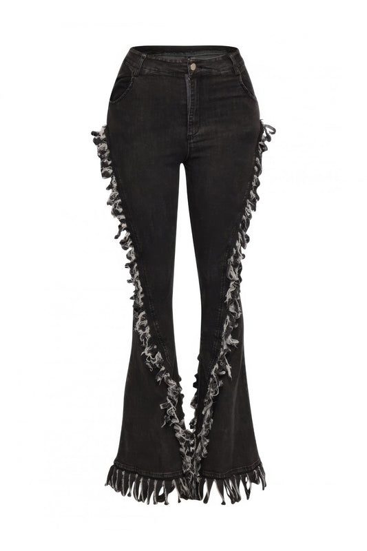 Plus Size Fringe Denim Flared Pant - Plus Size XL-4XL - View 1