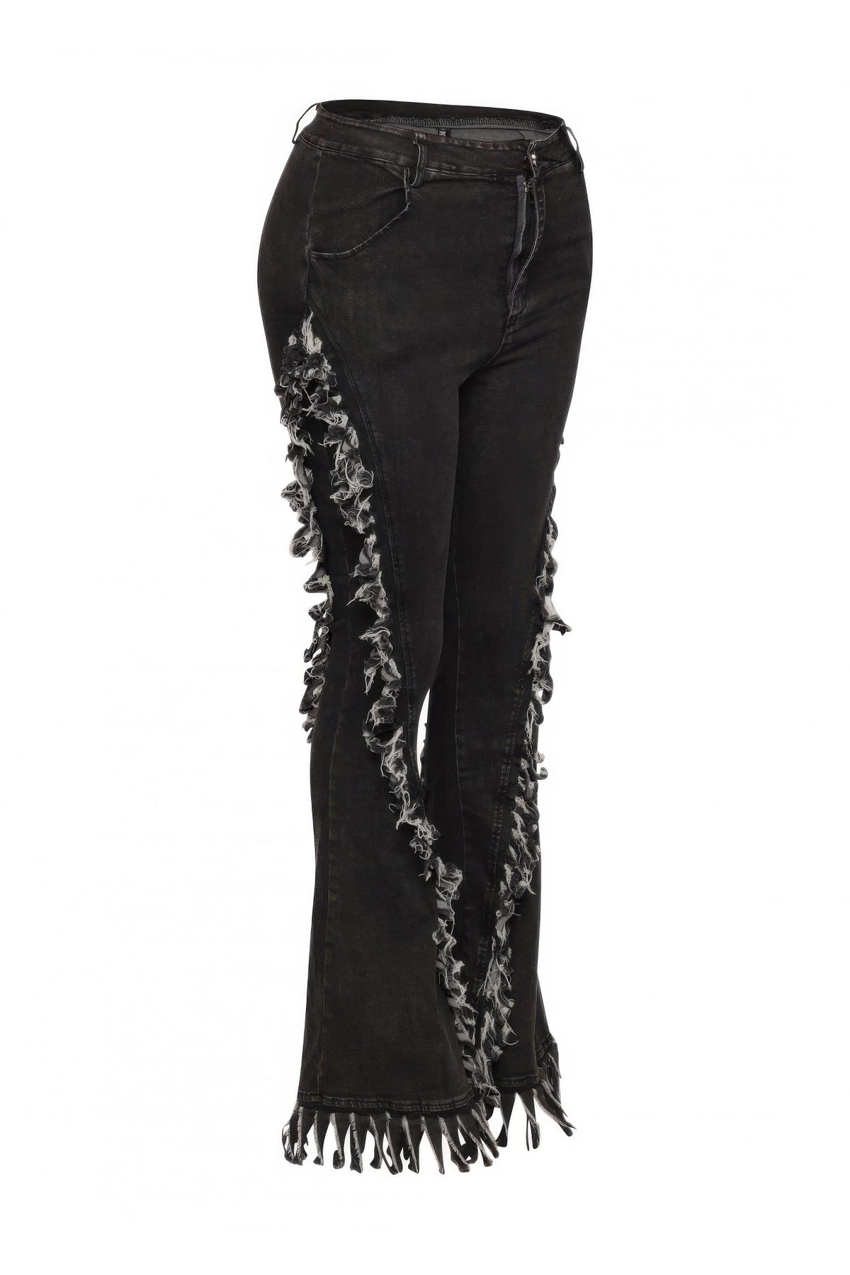 Plus Size Fringe Denim Flared Pant - Plus Size XL-4XL - View 2