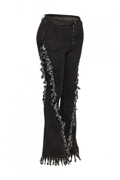 Plus Size Fringe Denim Flared Pant - Plus Size XL-4XL - View 2