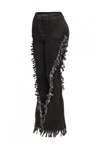 Plus Size Fringe Denim Flared Pant - Plus Size XL-4XL - View 3