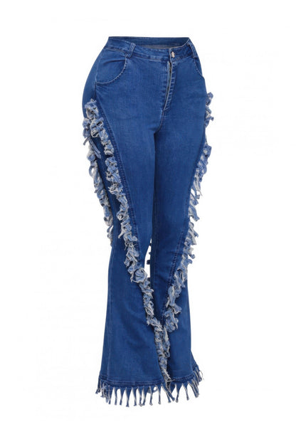 Plus Size Fringe Denim Flared Pant - Plus Size XL-4XL - View 6