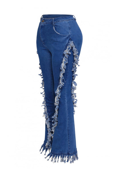 Plus Size Fringe Denim Flared Pant - Plus Size XL-4XL - View 7