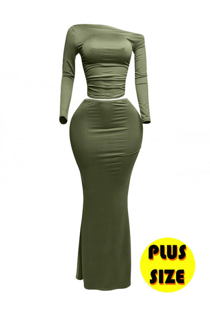 Plus Size Ruched Mermaid Skirt Set - Plus Size XL-4XL - View 1