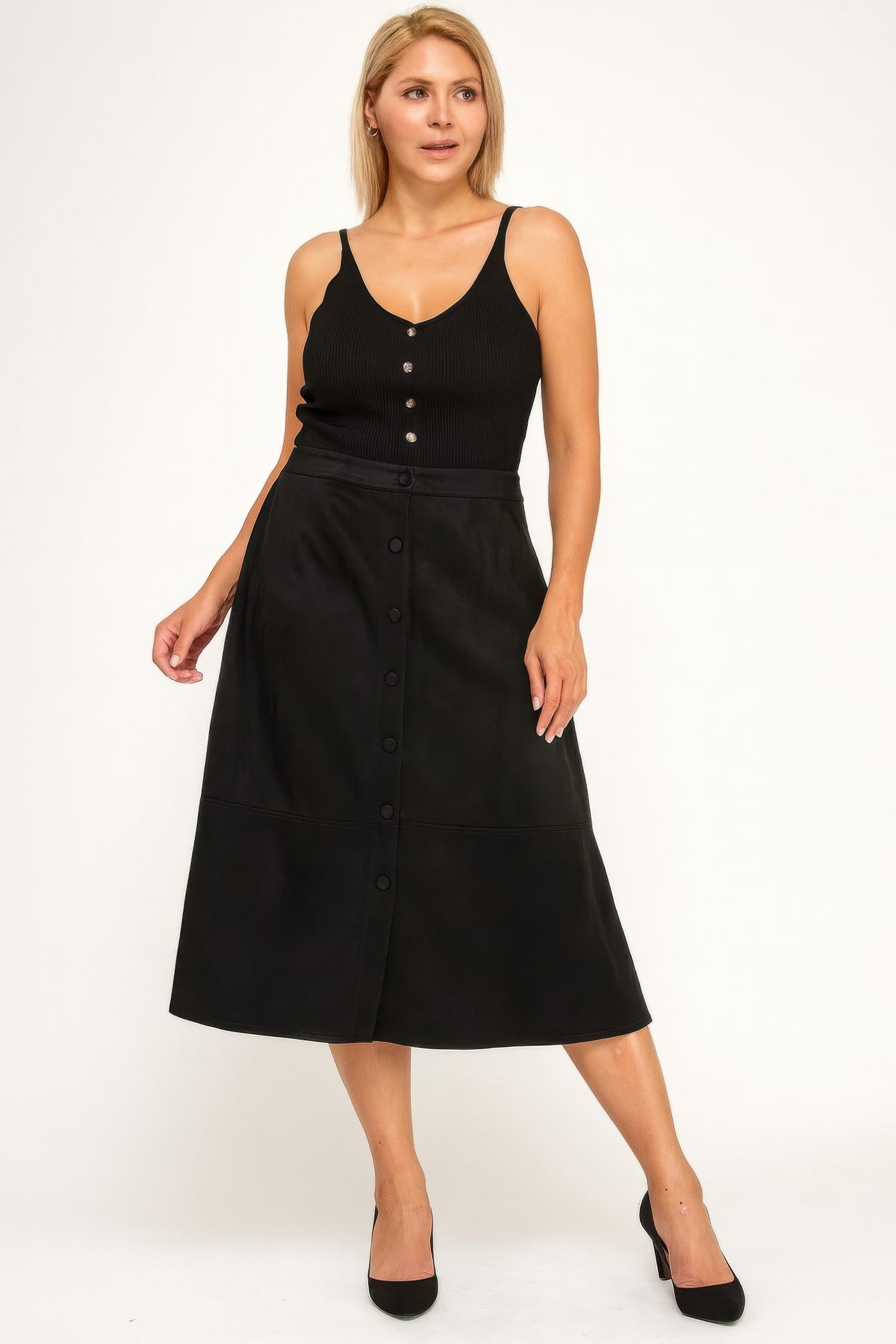Plus Size Faux Suede A-Line Midi Skirt - Plus Size XL-4XL - View 2