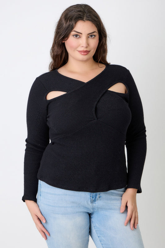 Plus Size Ribbed Cutout Top - Plus Size XL-4XL - View 1