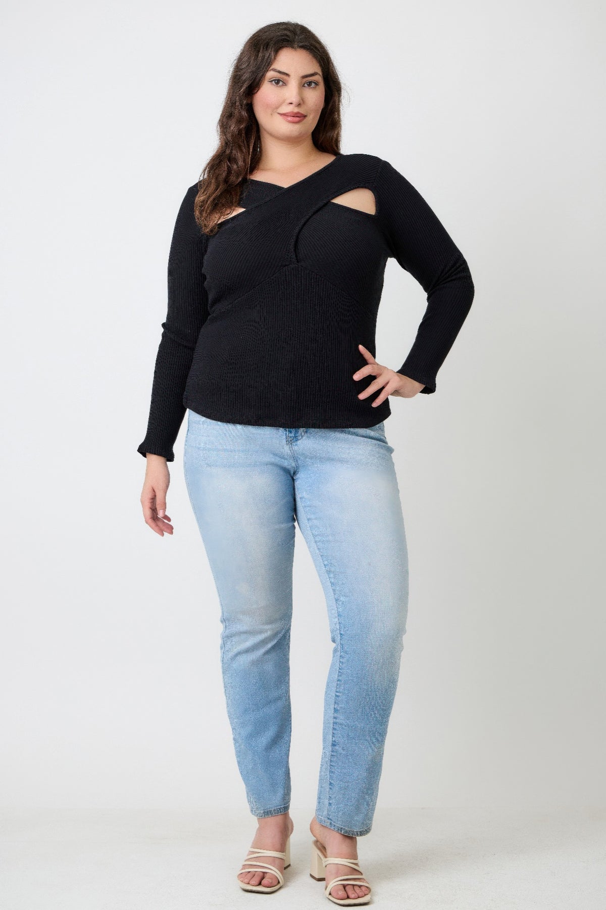 Plus Size Ribbed Cutout Top - Plus Size XL-4XL - View 2