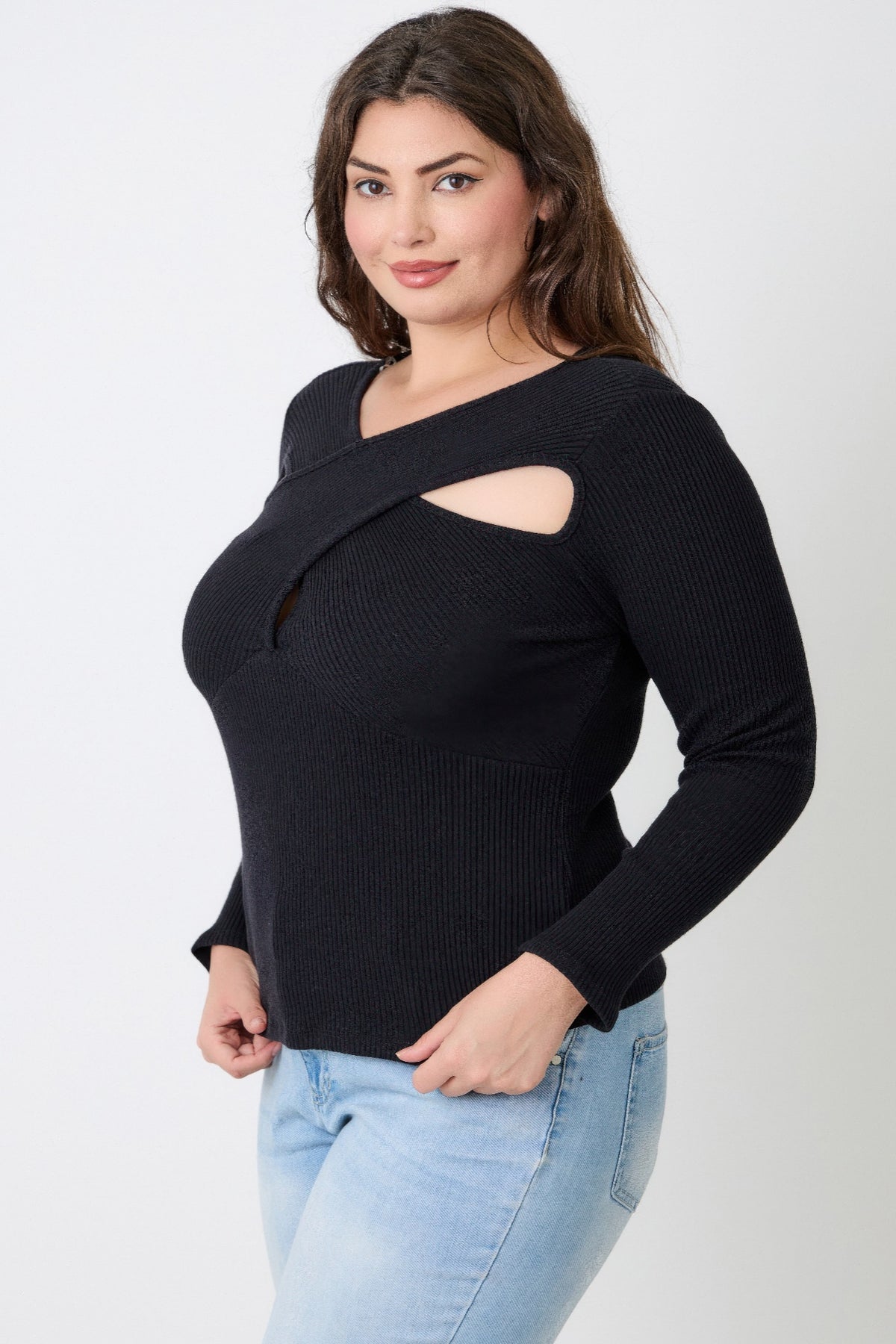 Plus Size Ribbed Cutout Top - Plus Size XL-4XL - View 8