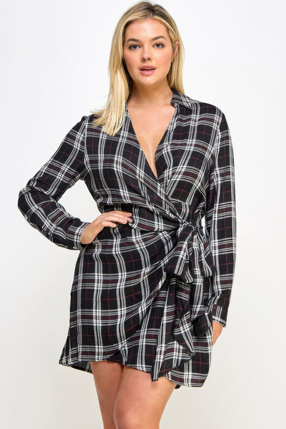 Plus Size Long Sleeve Plaid Dress - Plus Size XL-4XL - View 1