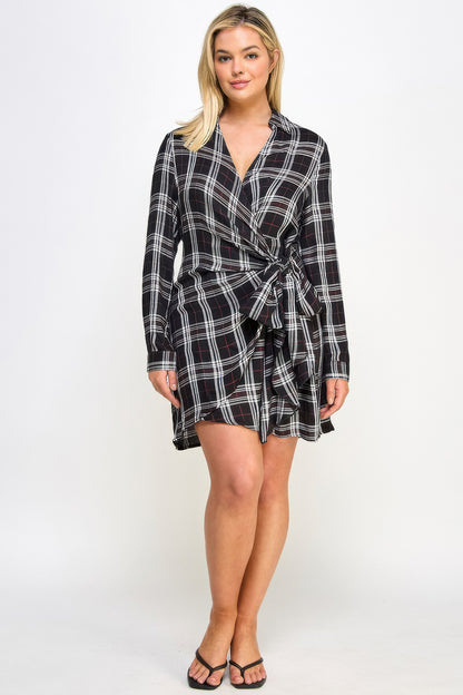 Plus Size Long Sleeve Plaid Dress - Plus Size XL-4XL - View 2