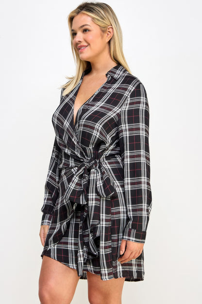 Plus Size Long Sleeve Plaid Dress - Plus Size XL-4XL - View 3