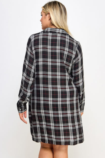 Plus Size Long Sleeve Plaid Dress - Plus Size XL-4XL - View 4