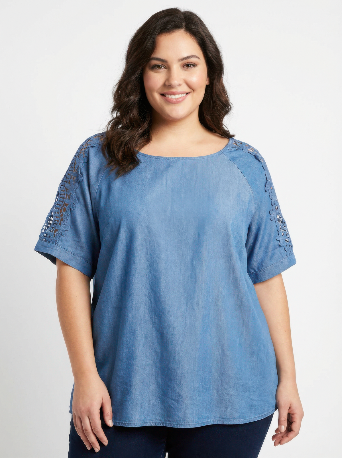 Plus Size Lace Sleeve Knit Top - Plus Size XL-4XL - View 1