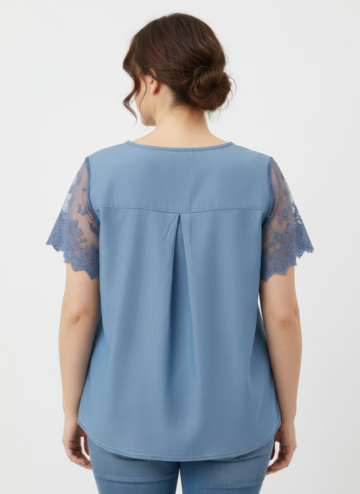 Plus Size Lace Yoke Flutter Sleeve Top - Plus Size XL-4XL - View 3