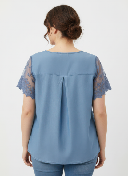 Plus Size Lace Yoke Flutter Sleeve Top - Plus Size XL-4XL - View 3