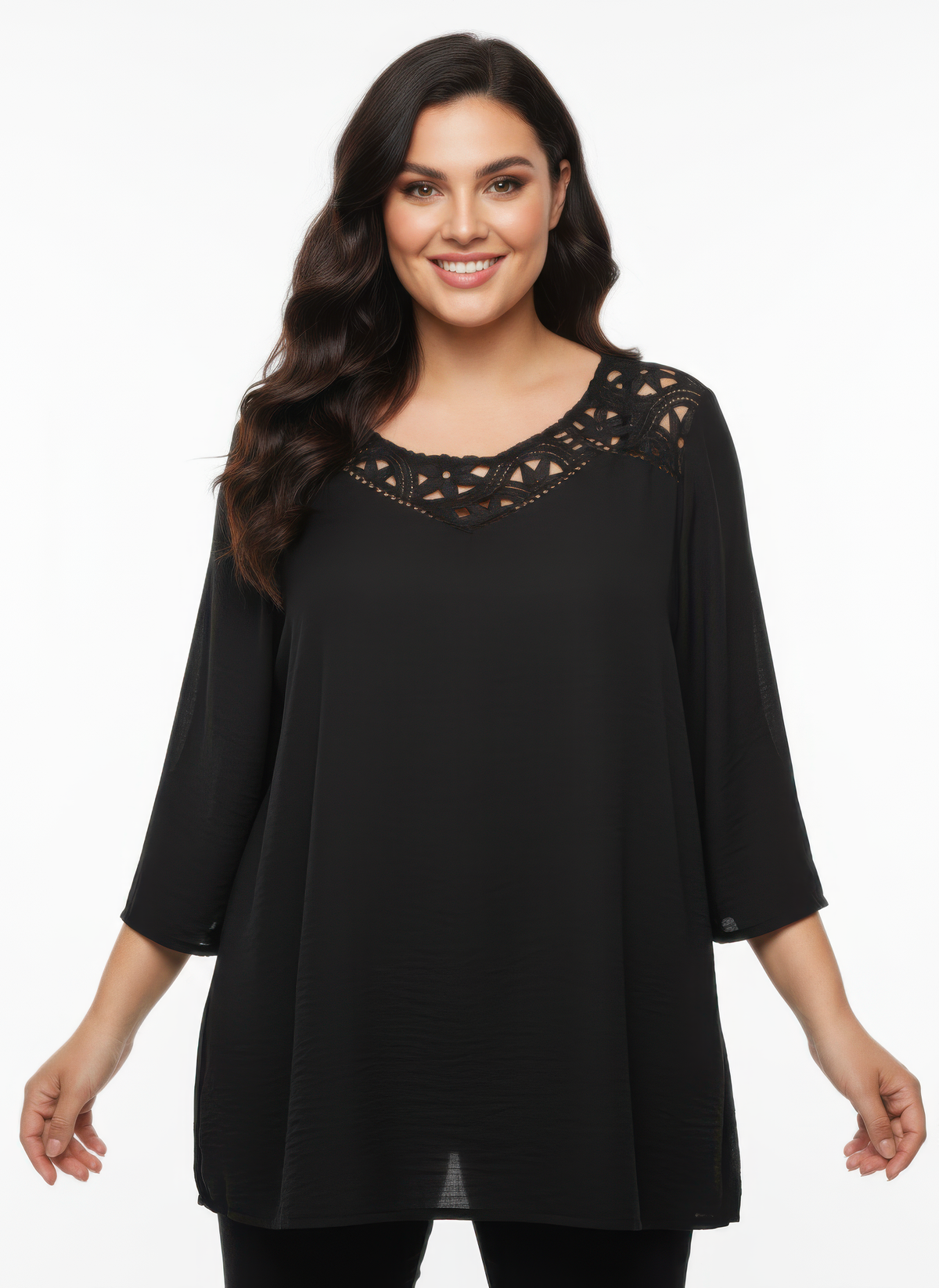 Plus Size Lace Yoke Tunic - Plus Size XL-4XL - View 1
