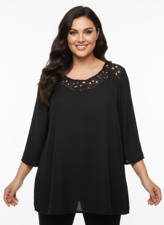 Plus Size Lace Yoke Tunic - Plus Size XL-4XL - View 1