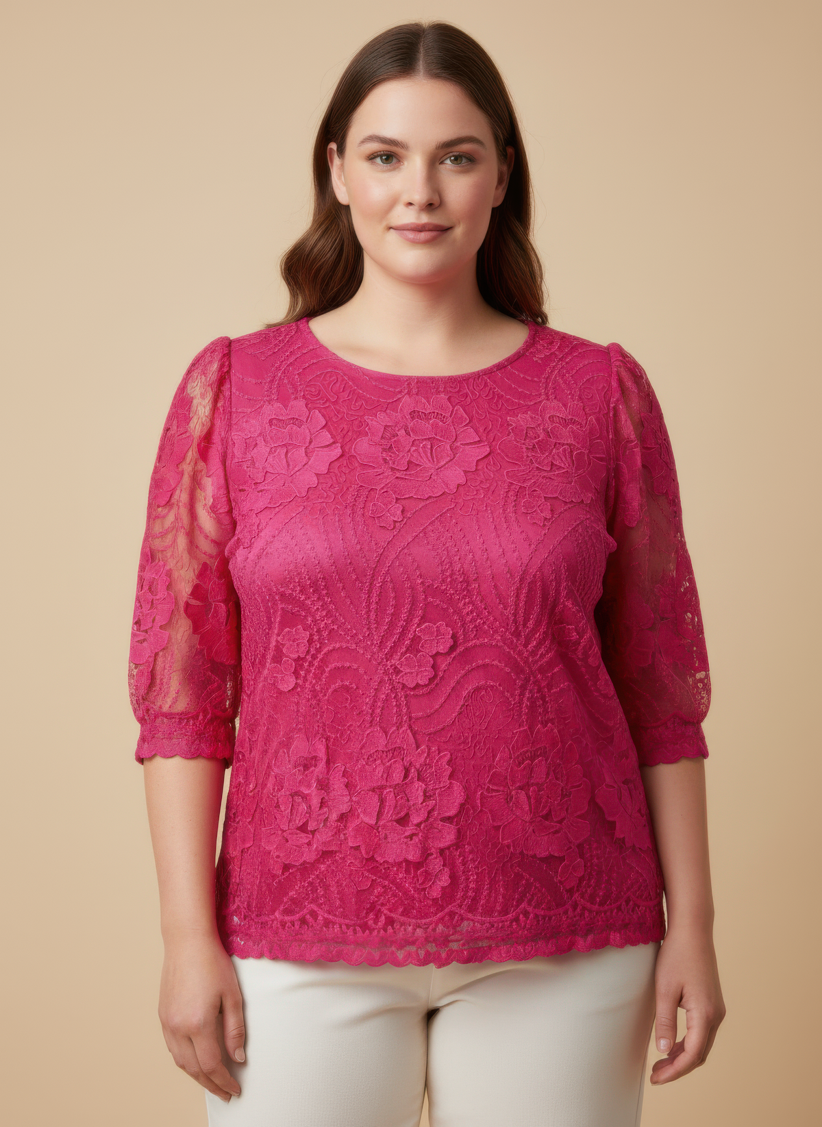 Plus Size Lace Overlay Blouse - Plus Size XL-4XL - View 1
