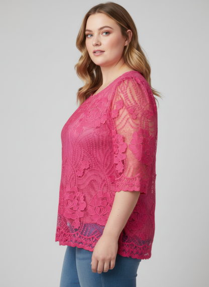 Plus Size Lace Overlay Blouse - Plus Size XL-4XL - View 2
