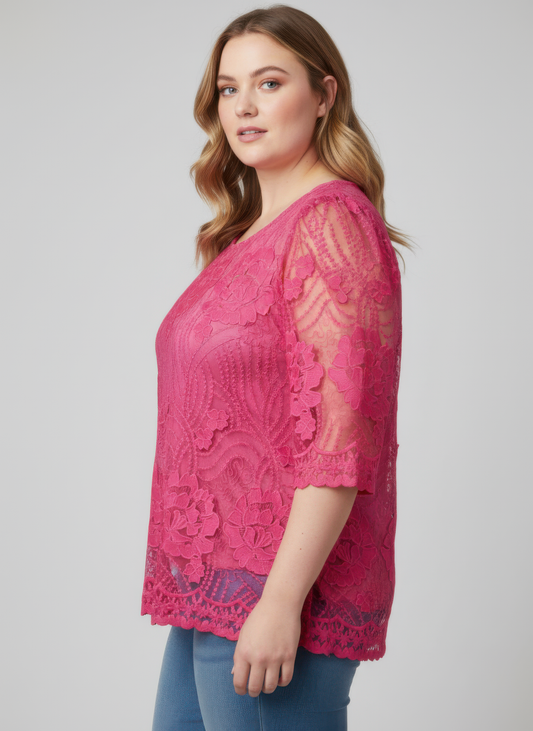 Plus Size Lace Overlay Blouse - Plus Size XL-4XL - View 2