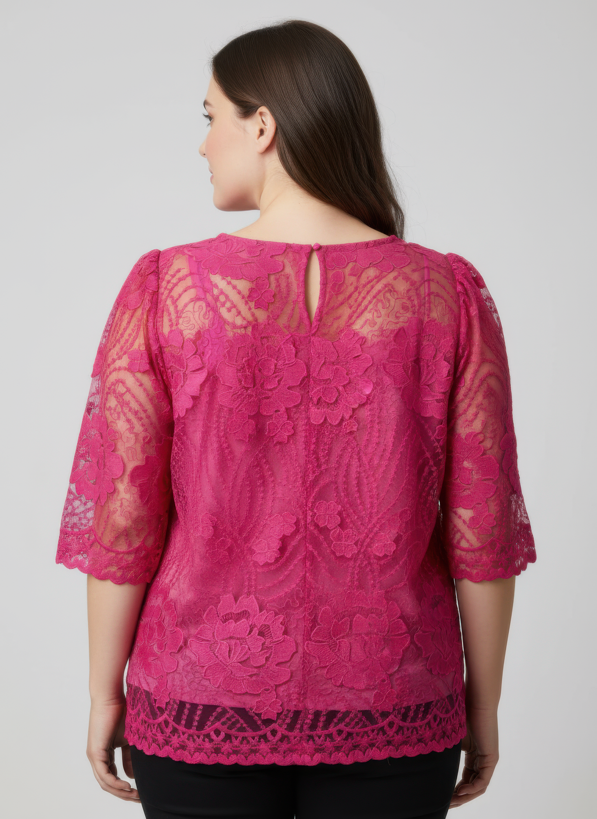 Plus Size Lace Overlay Blouse - Plus Size XL-4XL - View 3