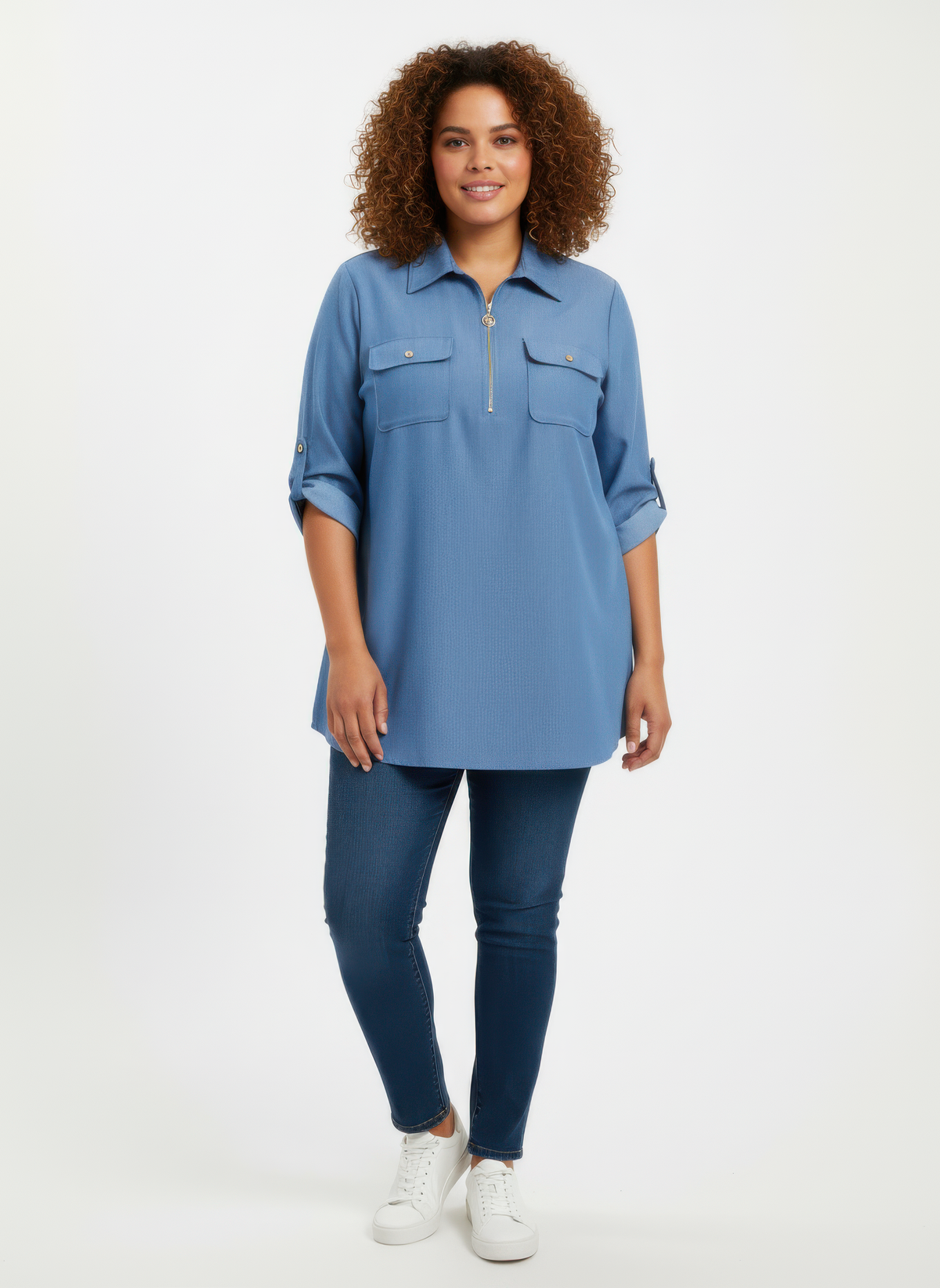 Plus Size Zip Front Utility Tunic - Plus Size XL-4XL - View 1