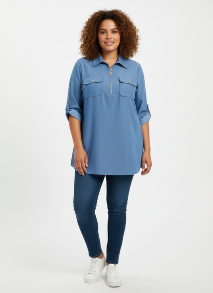 Plus Size Zip Front Utility Tunic - Plus Size XL-4XL - View 1