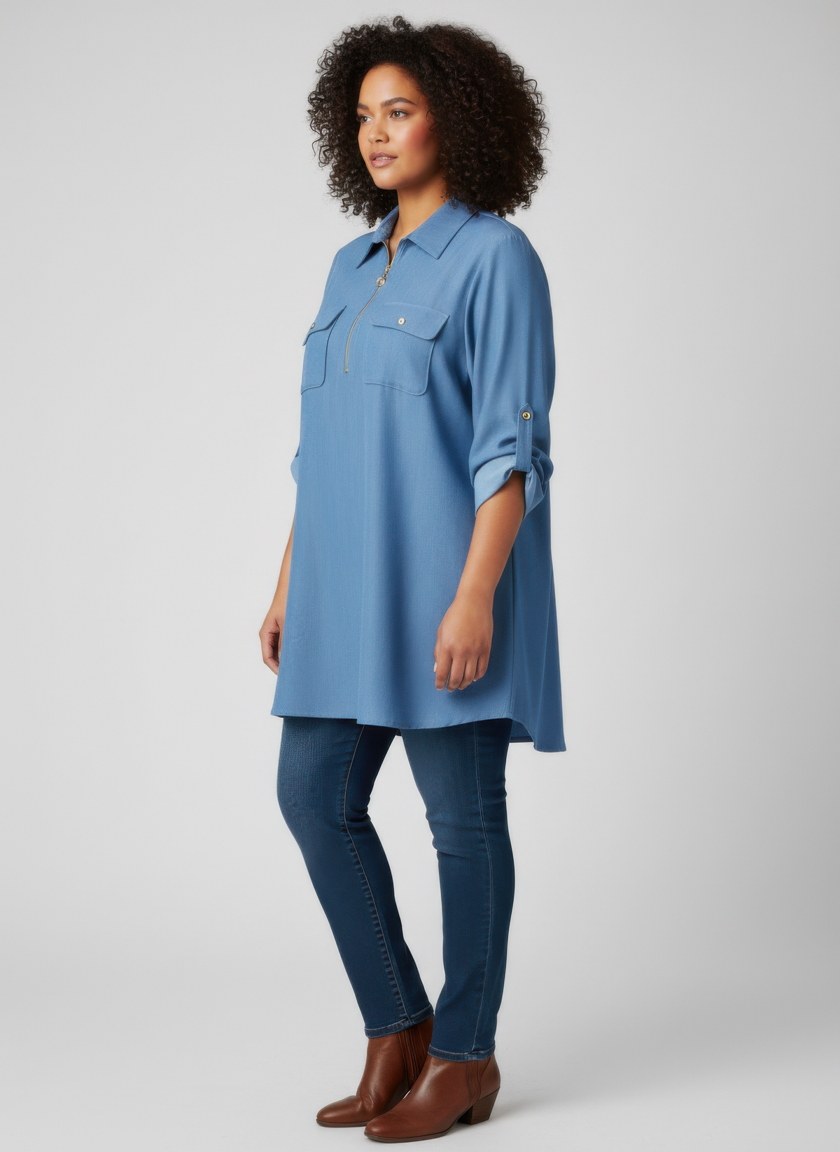 Plus Size Zip Front Utility Tunic - Plus Size XL-4XL - View 2