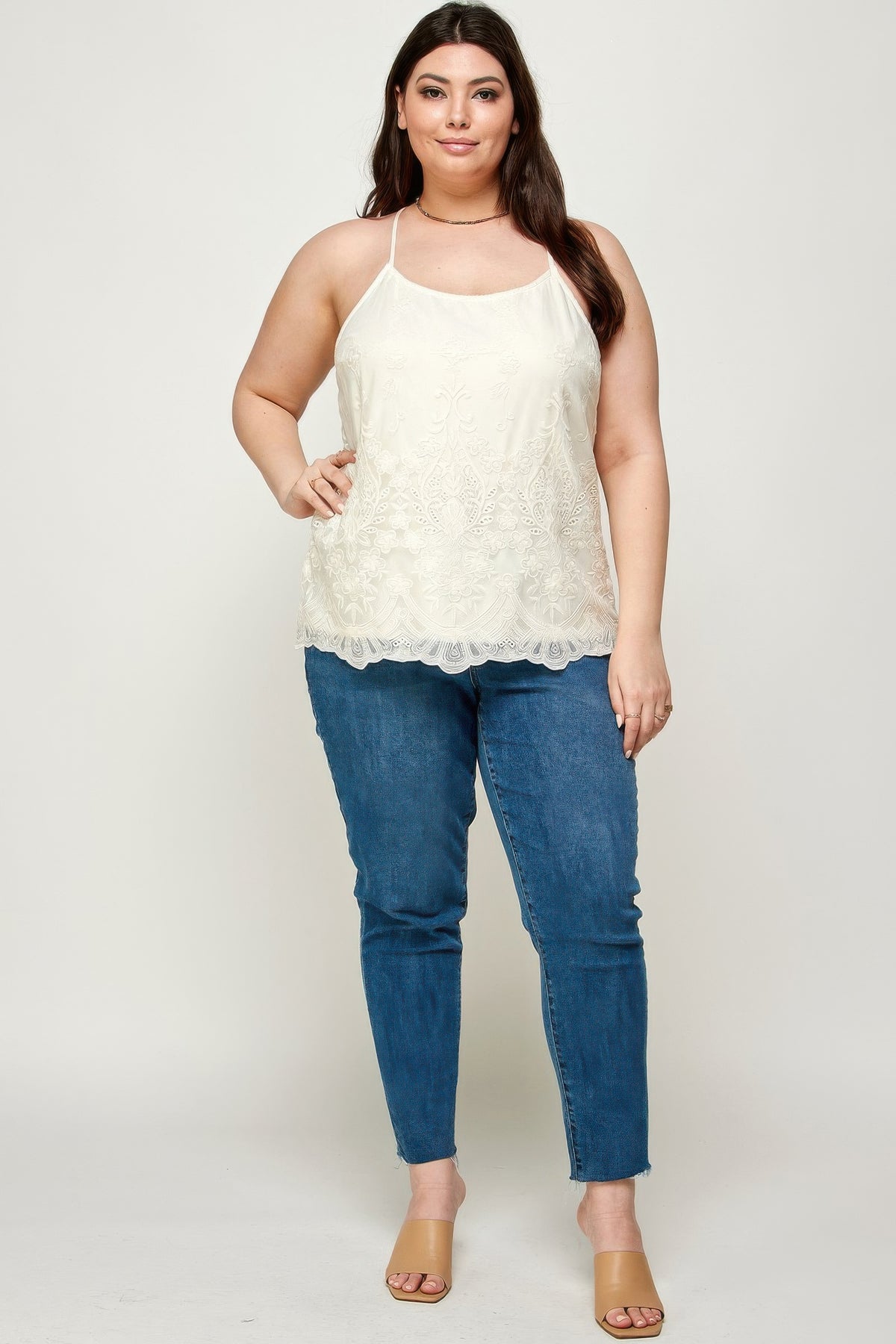 Plus Size Embroidered Mesh Cami Top - Plus Size XL-4XL - View 2