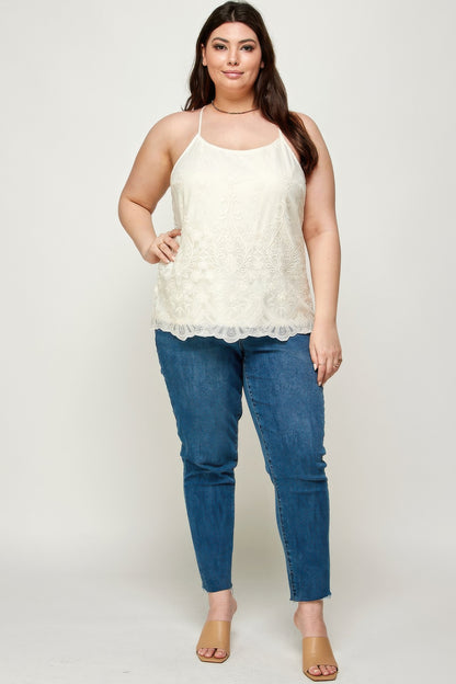 Plus Size Embroidered Mesh Cami Top - Plus Size XL-4XL - View 2