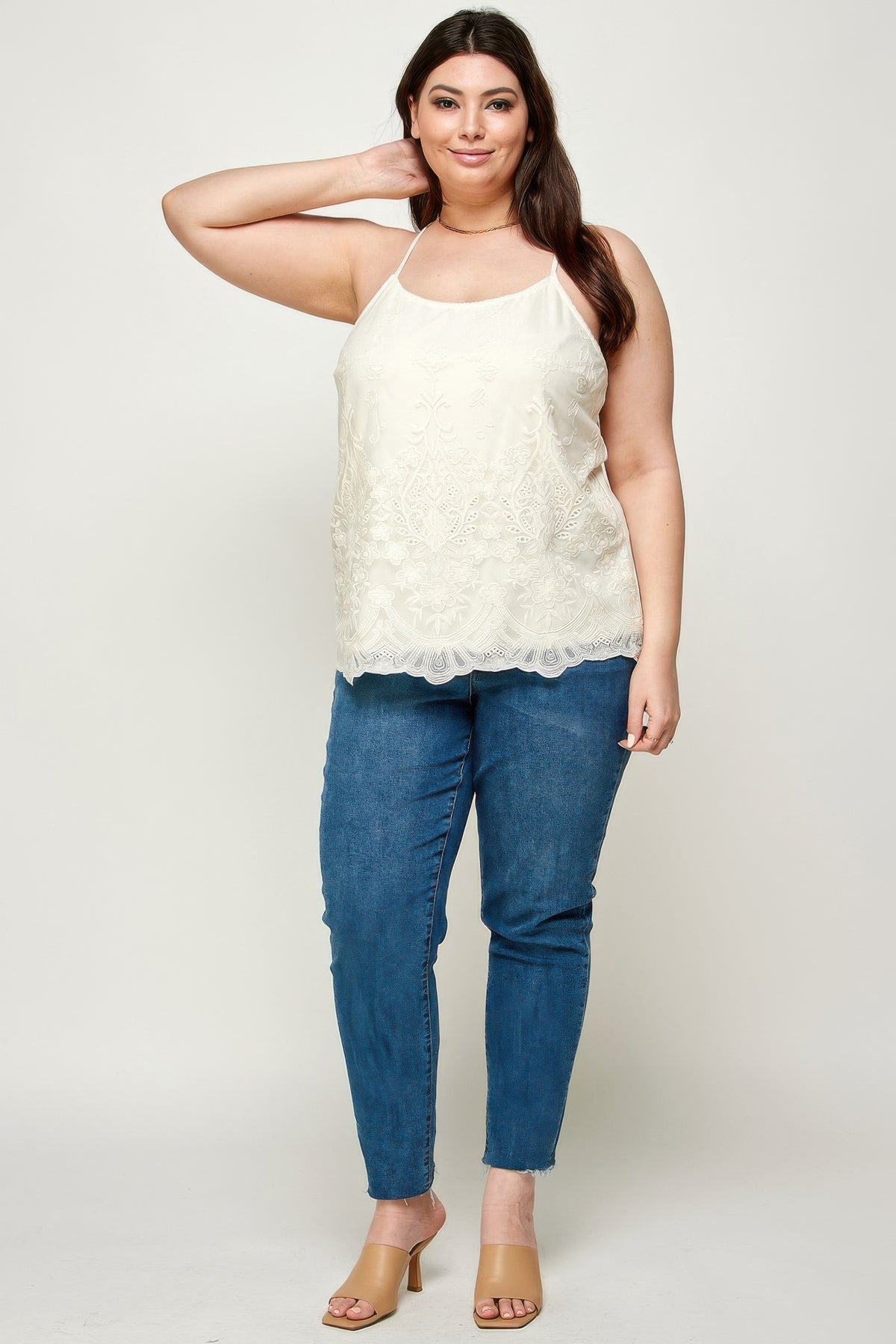 Plus Size Embroidered Mesh Cami Top - Plus Size XL-4XL - View 3