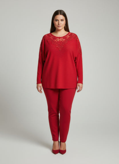 Plus Size Lace Embellished Knit Tunic - Plus Size XL-4XL - View 1