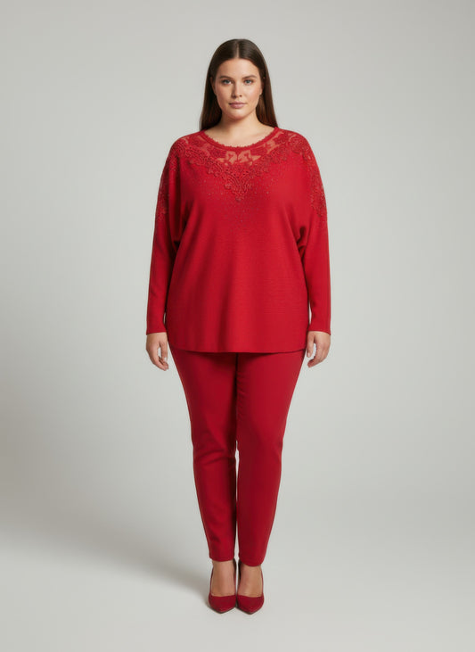 Plus Size Lace Embellished Knit Tunic - Plus Size XL-4XL - View 1
