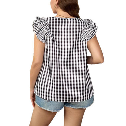 Plus Size Plaid Heart Print V-Neck Sleeveless Top - Plus Size Clothing