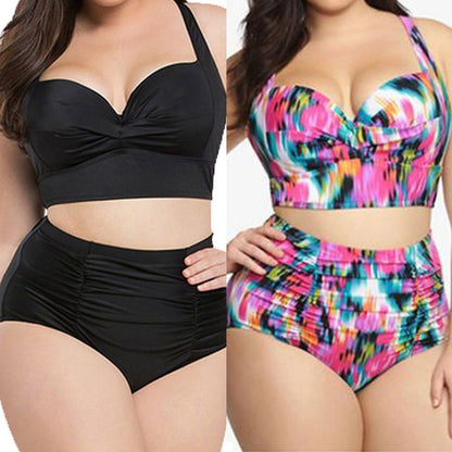 Plus Size High Waist Flower Print Bikini - Plus Size XL-4XL - View 1