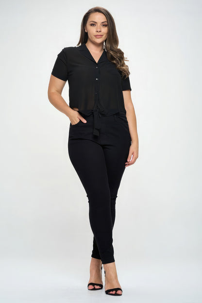 plus-size-chiffon-button-tie-top