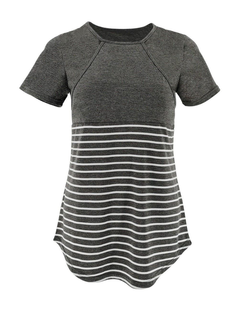European and American fashion round neck short sleeved breastfeeding T-shirt with striped patchwork parent-child maternity wear - Plus Size Clothing